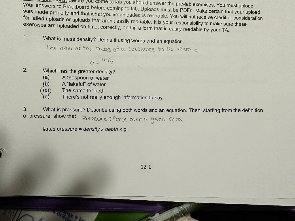 Solved Your Answers To Blackboard Before To Lab You Should | Chegg.com