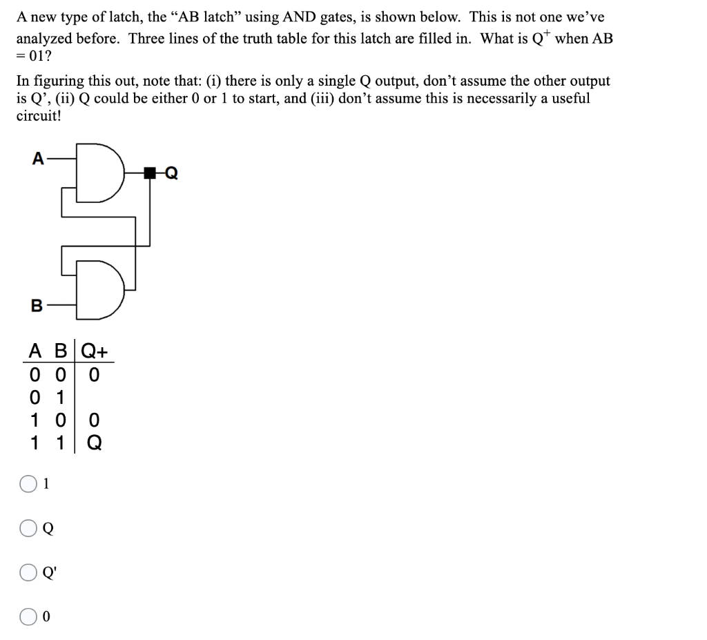 Solved A new type of latch, the “AB latch” using AND gates, | Chegg.com
