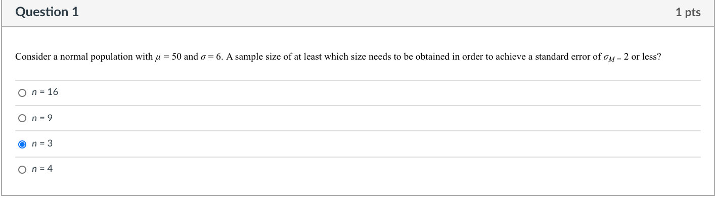 Solved Question 3 1 pts For a normal population with = 60 | Chegg.com