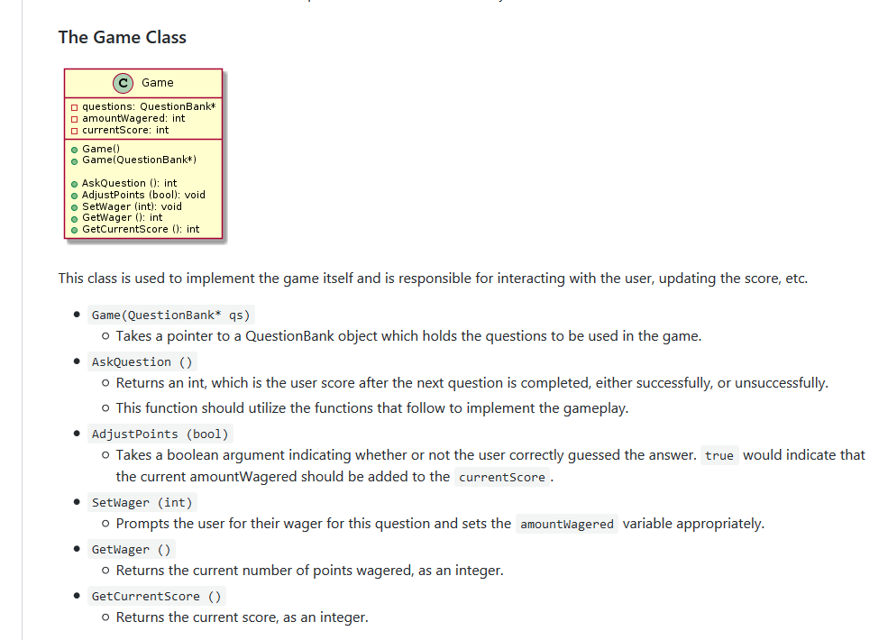 Solved I need help writing this question class and the game | Chegg.com