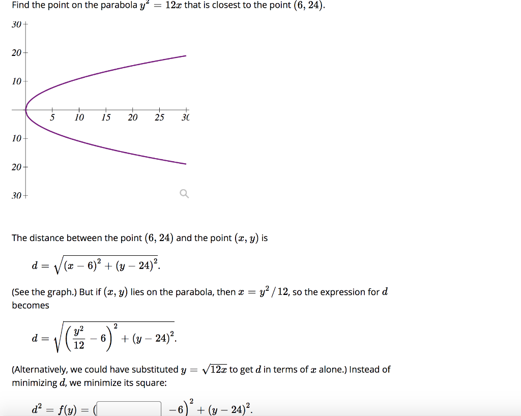 Find The Point On The Parabola Y 12x That Is Chegg Com