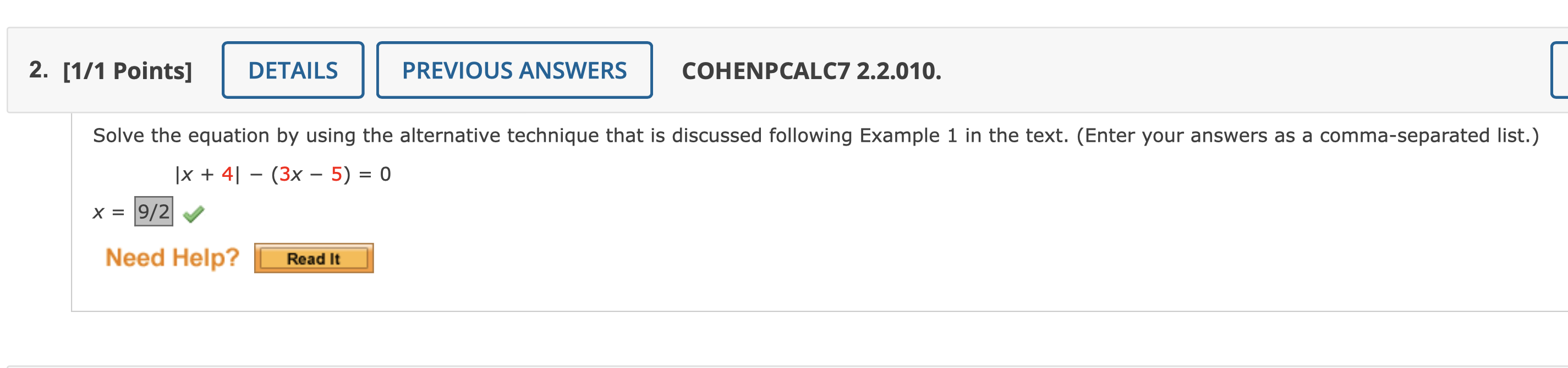 Solved 2. [1/1 Points] DETAILS PREVIOUS ANSWERS COHENPCALC7 | Chegg.com