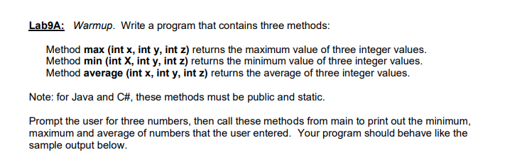 Solved Lab9A: Warmup. Write a program that contains three | Chegg.com