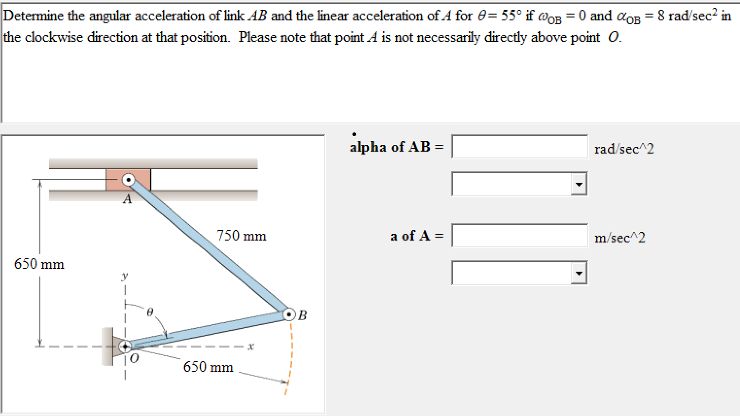 Solved Determine The Angular Acceleration Of Link AB And The | Chegg.com