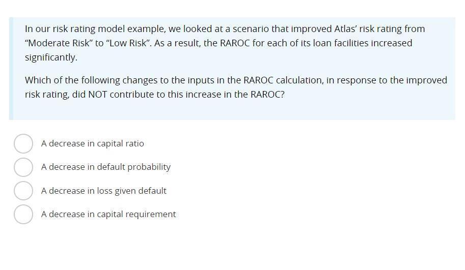 Solved In our risk rating model example, we looked at a | Chegg.com