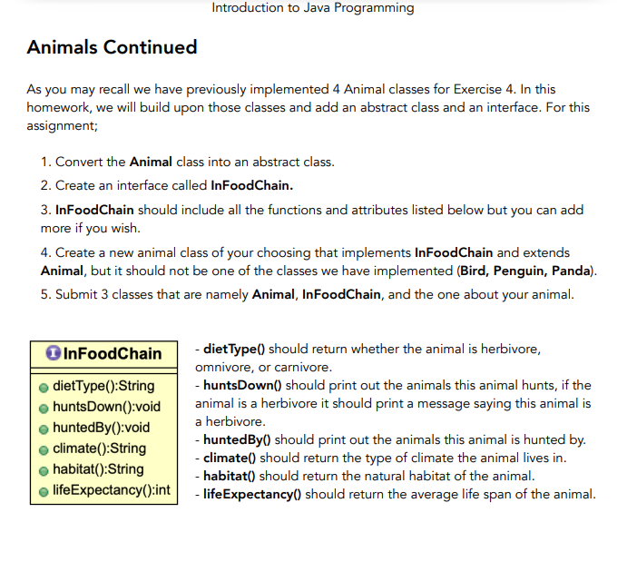 Solved Introduction to Java Programming Animals Continued As | Chegg.com