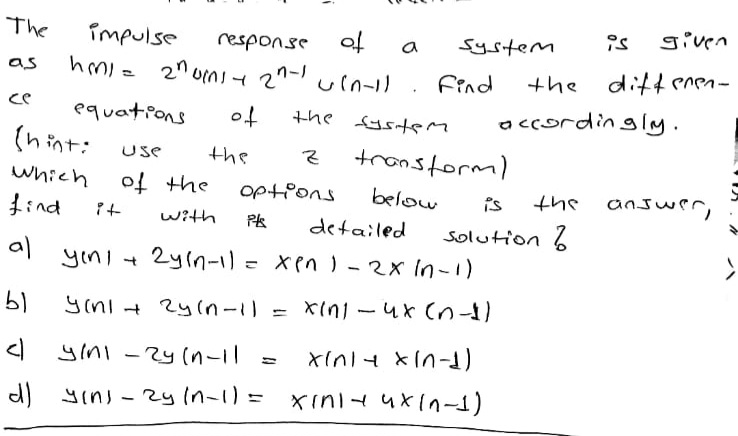 Solved The impulse response of a system is given as | Chegg.com