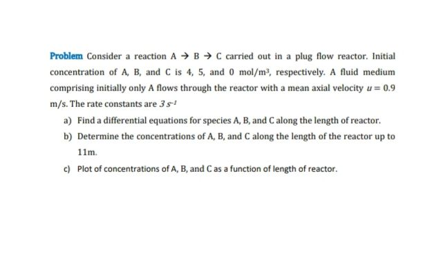Problem Consider a reaction A + B → C carried out in | Chegg.com