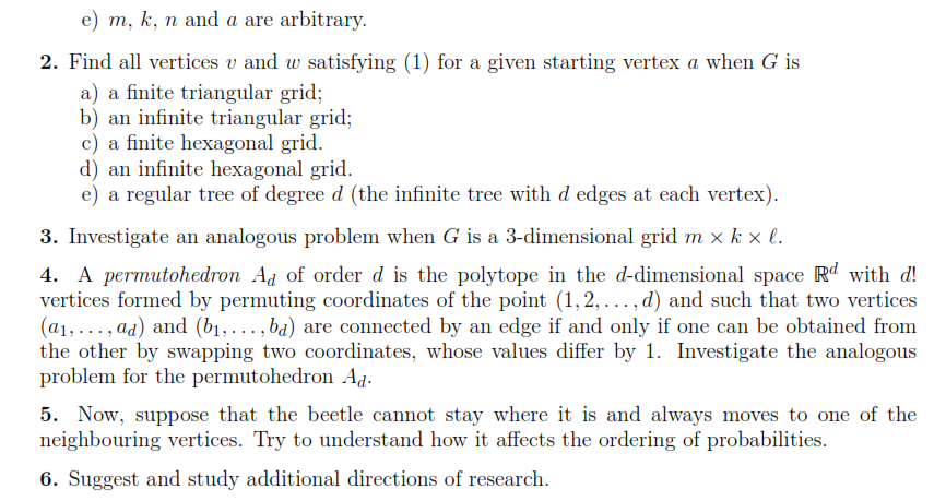 5. Random Walks on Finite Graphs Let G=(V,E) be a | Chegg.com