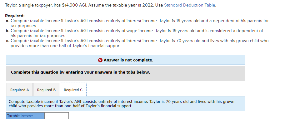 Solved Taylor a single taxpayer has 14 900AGl. Assume the