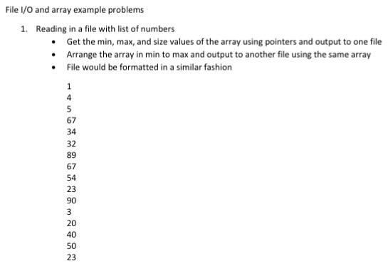 Solved File I/O and array example problems 1. Reading in a | Chegg.com
