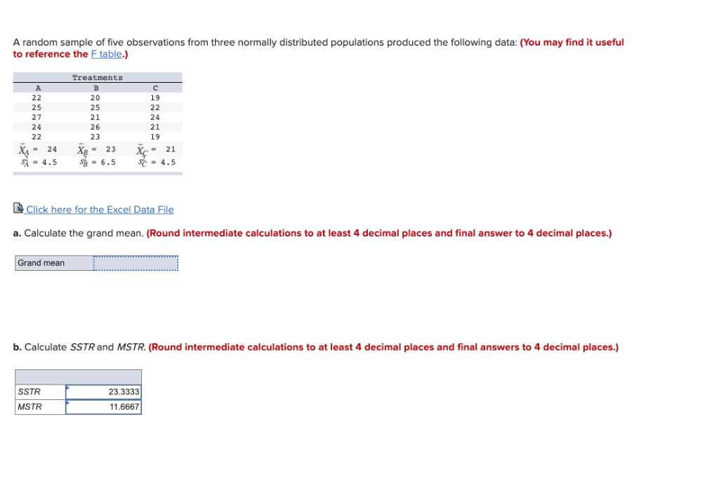 Solved A Random Sample Of Five Observations From Three | Chegg.com