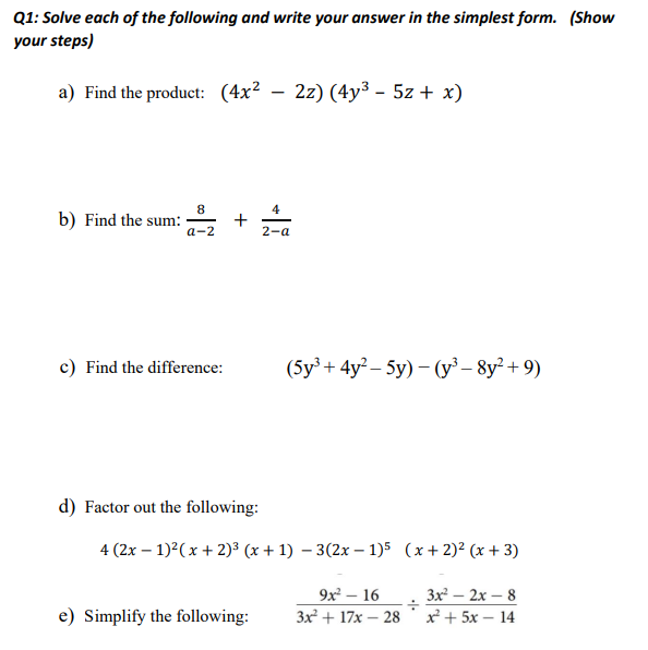 Solved Q1: Solve each of the following and write your answer | Chegg.com