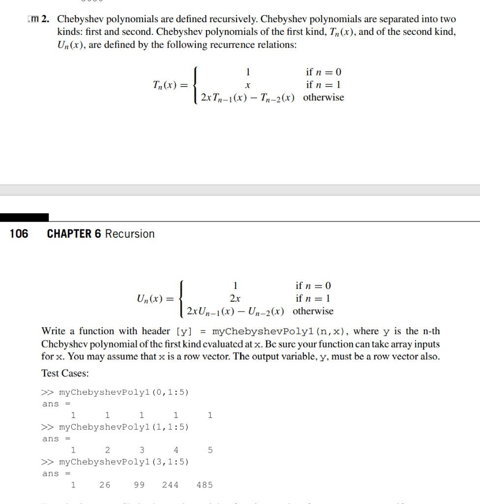 Solved M 2 Chebyshev Polynomials Are Defined Recursively