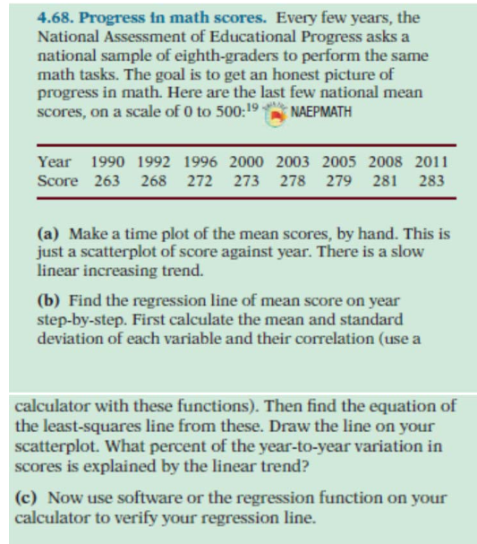 Solved 4.68. Progress In Math Scores. Every Few Years, The | Chegg.com