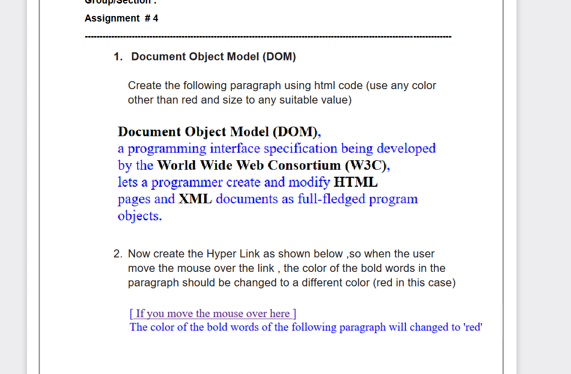 Solved Assignment #4 1. Document Object Model (DOM) Create | Chegg.com