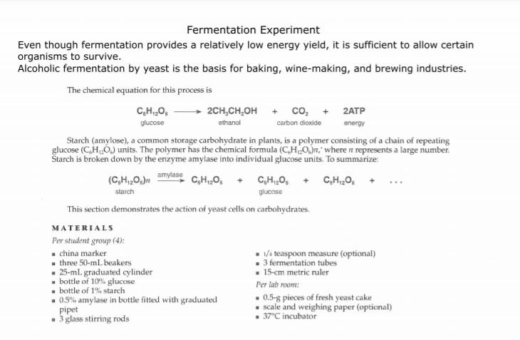 Fermentation Experiment Even though fermentation | Chegg.com