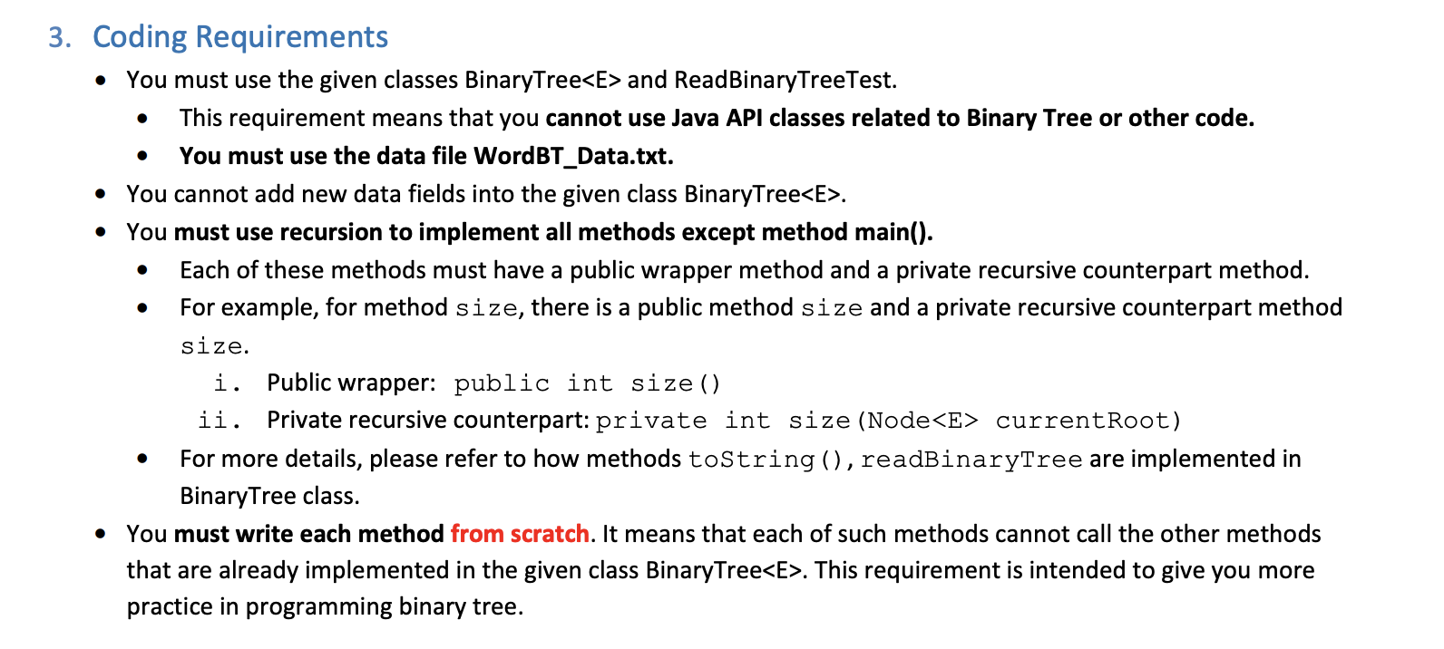 2.1 Modify BinaryTree class in the following ways: . | Chegg.com