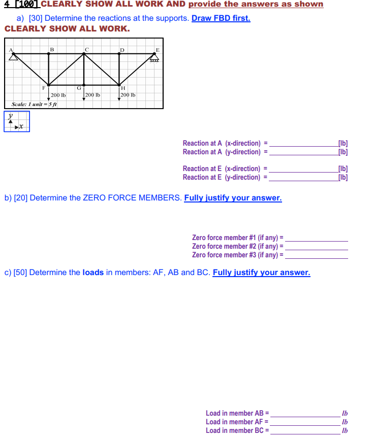 Solved 4 [1001 CLEARLY SHOW ALL WORK AND provide the answers | Chegg.com