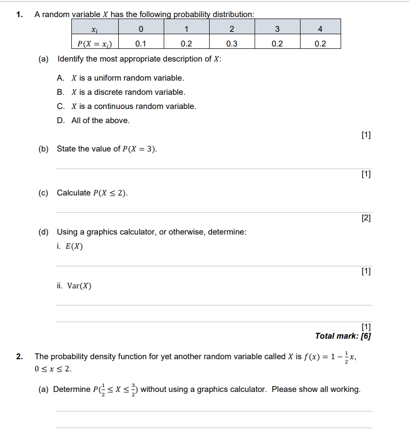 Solved 1. 3 4 A random variable X has the following | Chegg.com