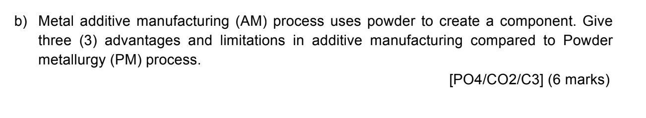 Solved B) Metal Additive Manufacturing (AM) Process Uses | Chegg.com