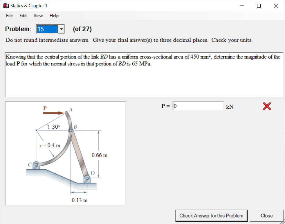 Solved Statics & Chapter 1 - х File Edit View Help Problem: | Chegg.com