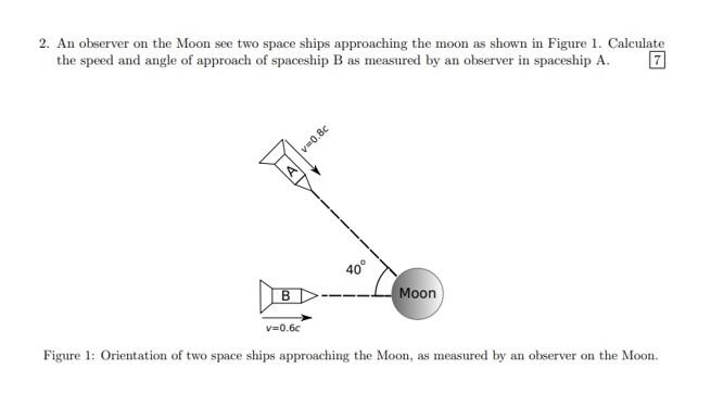 Solved 2. An observer on the Moon see two space ships | Chegg.com