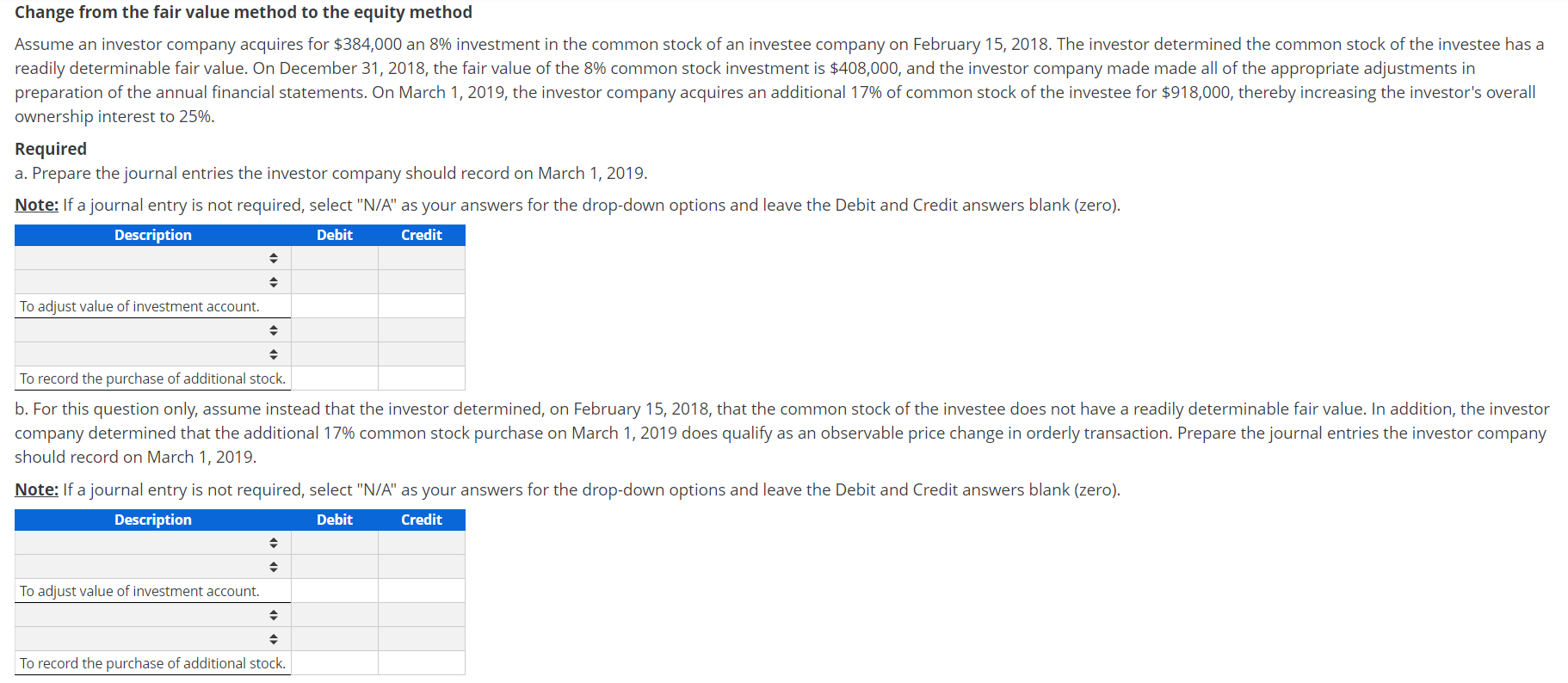 Solved Change from the fair value method to the equity | Chegg.com