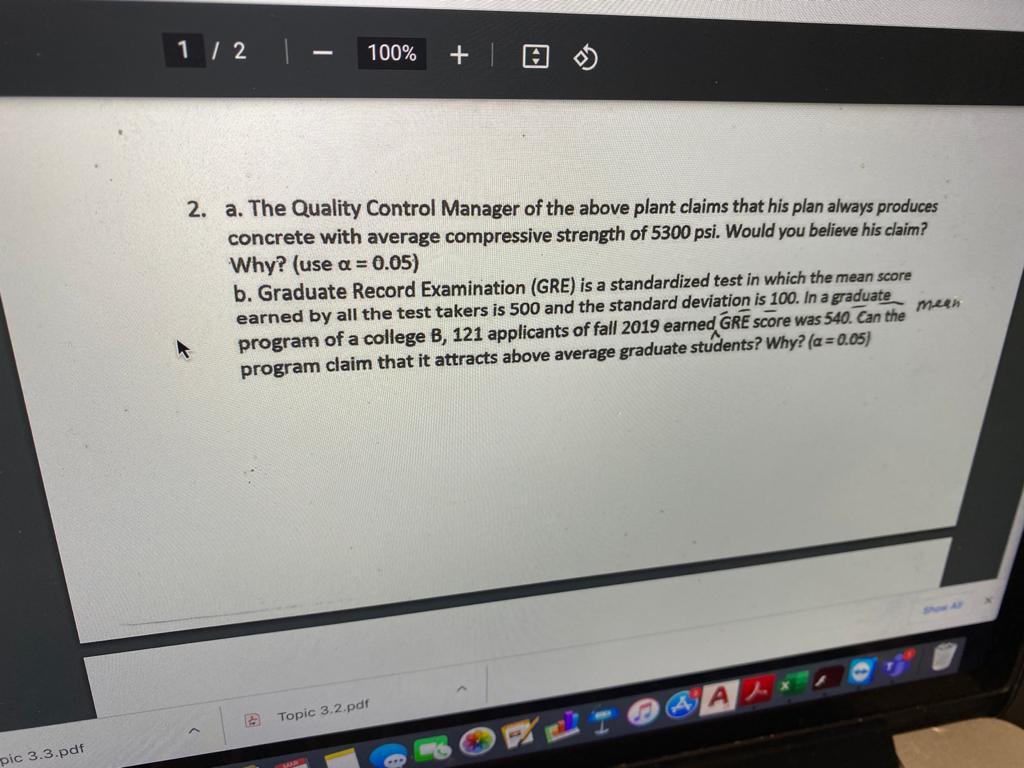 Solved 1 1 2 | 100% + L 2. a. The Quality Control Manager of | Chegg.com