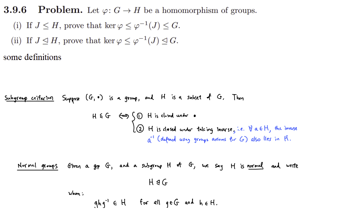 Solved 3.9.6 Problem. Let φ:G→H Be A Homomorphism Of Groups. | Chegg.com