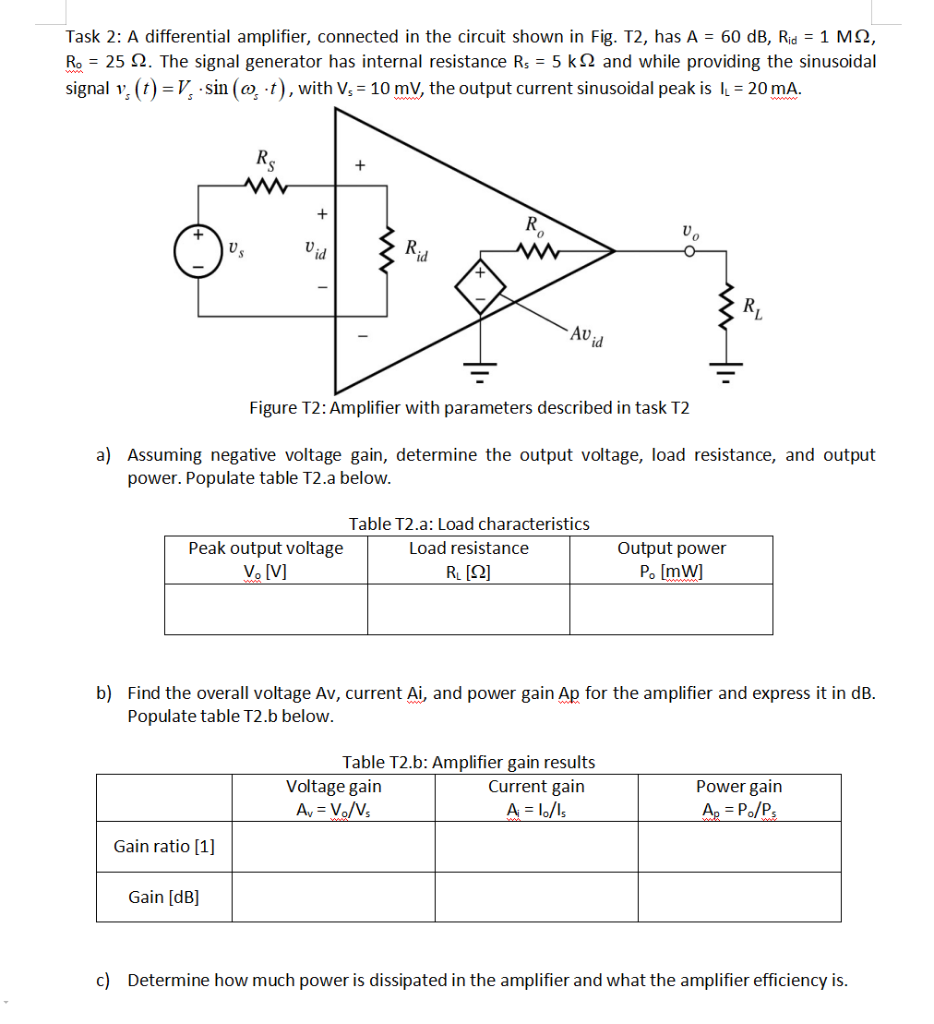 Solved Task 2: A differential amplifier, connected in the | Chegg.com