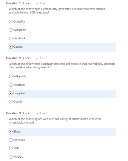 Solved Question 1 (1 point) Saved Which of the following is | Chegg.com