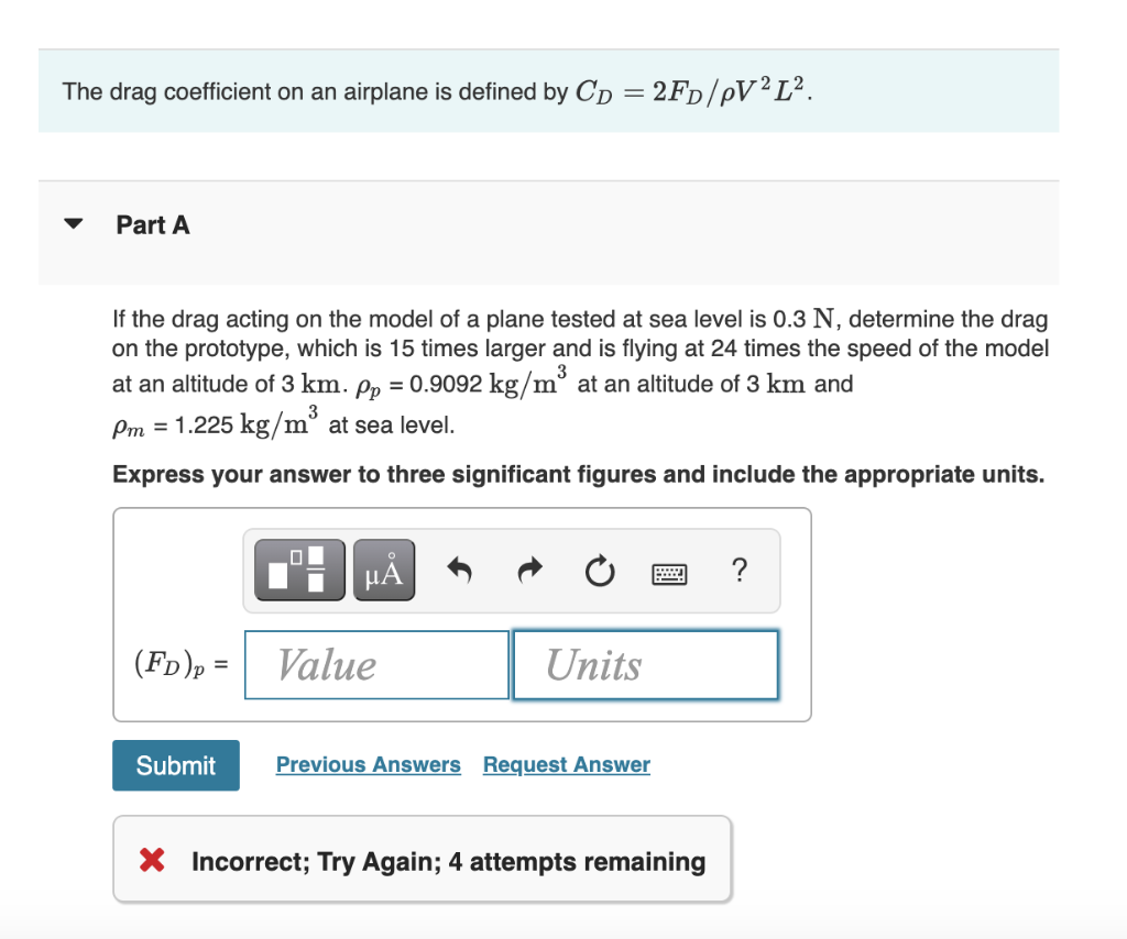Solved The drag coefficient on an airplane is defined by CD | Chegg.com