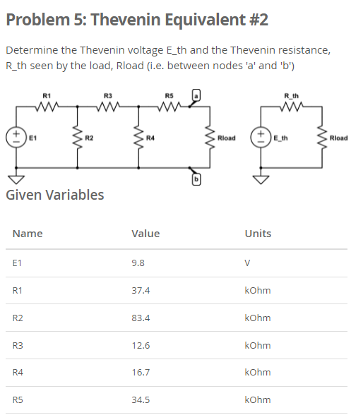 Solved Problem 5: Thevenin Equivalent #2 Determine the | Chegg.com