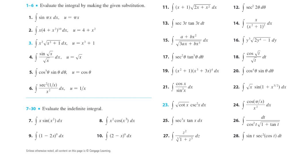 Solved 1-6 Evaluate the integral by making the given | Chegg.com