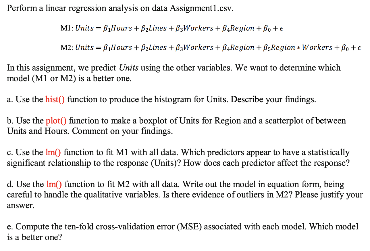 linear regression assignment