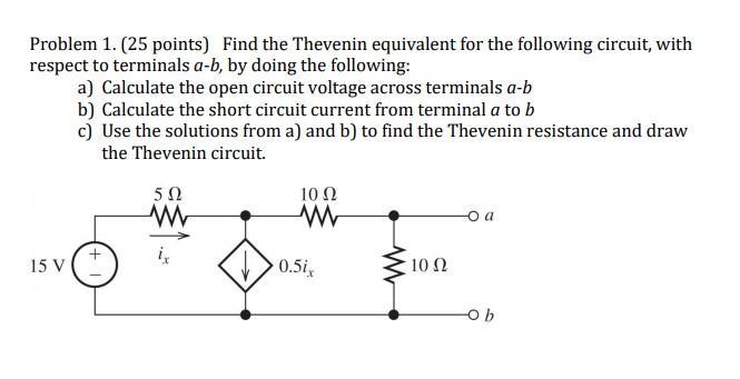 Solved Problem 1. (25 points) Find the Thevenin equivalent | Chegg.com