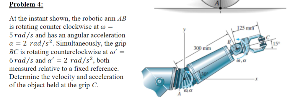 Solved At the instant shown, the robotic arm AB is rotating | Chegg.com
