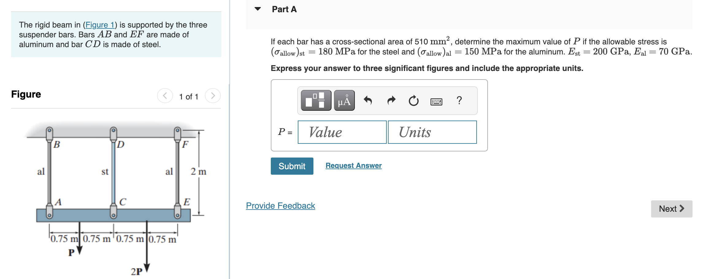 Solved The Rigid Beam In (Figure 1) Is Supported By The | Chegg.com