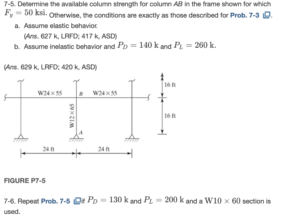 7-5. Determine the available column strength for | Chegg.com