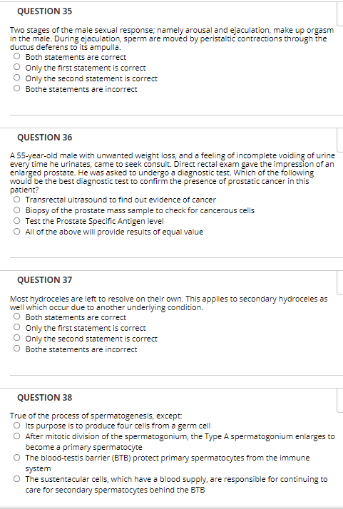 Solved QUESTION 35 Two stages of the male sexual response Chegg