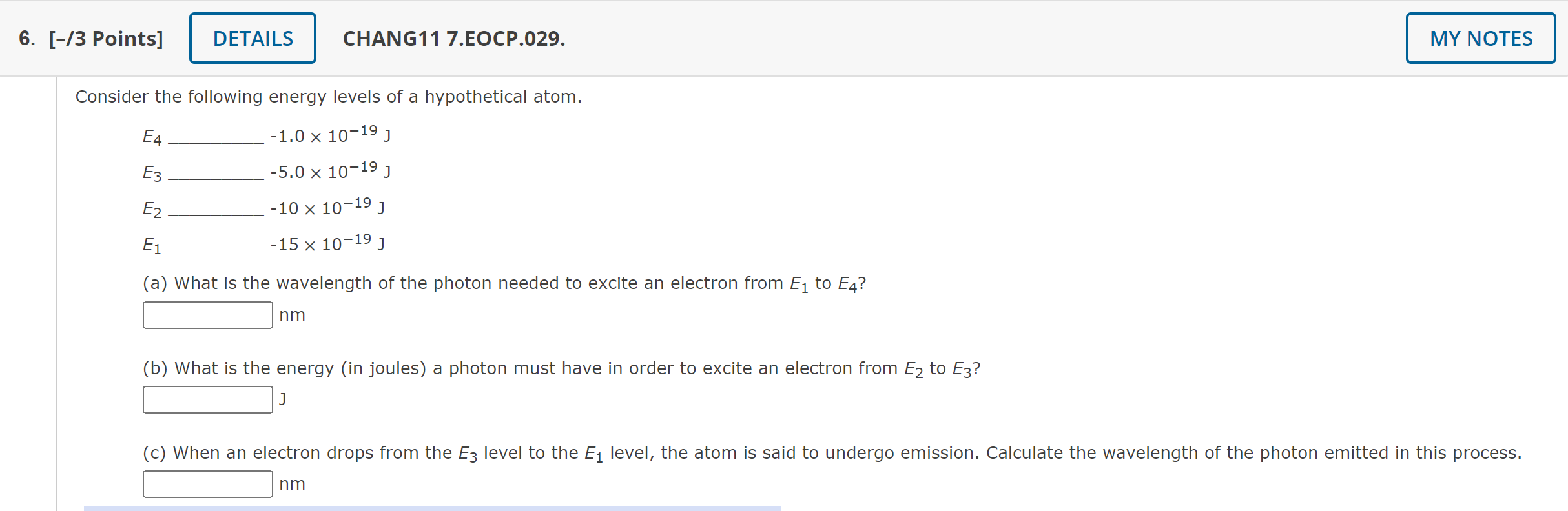 Solved Consider the following energy levels of a | Chegg.com