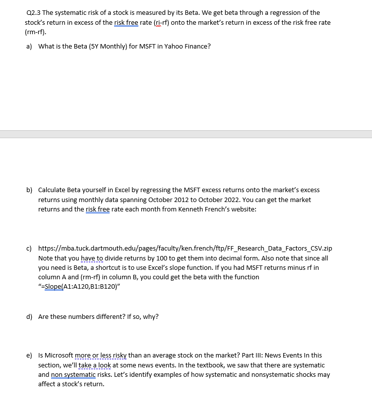 Solved Q2.3 The Systematic Risk Of A Stock Is Measured By | Chegg.com