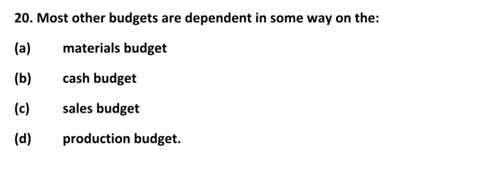 Solved 20. Most Other Budgets Are Dependent In Some Way On | Chegg.com