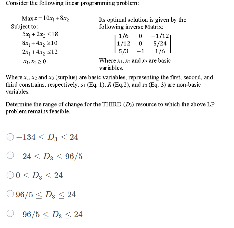 Solved Consider the following linear programming problem: | Chegg.com