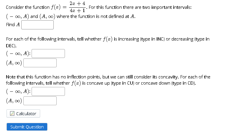 Solved 2x + 4 Consider the function f(x) For this function | Chegg.com