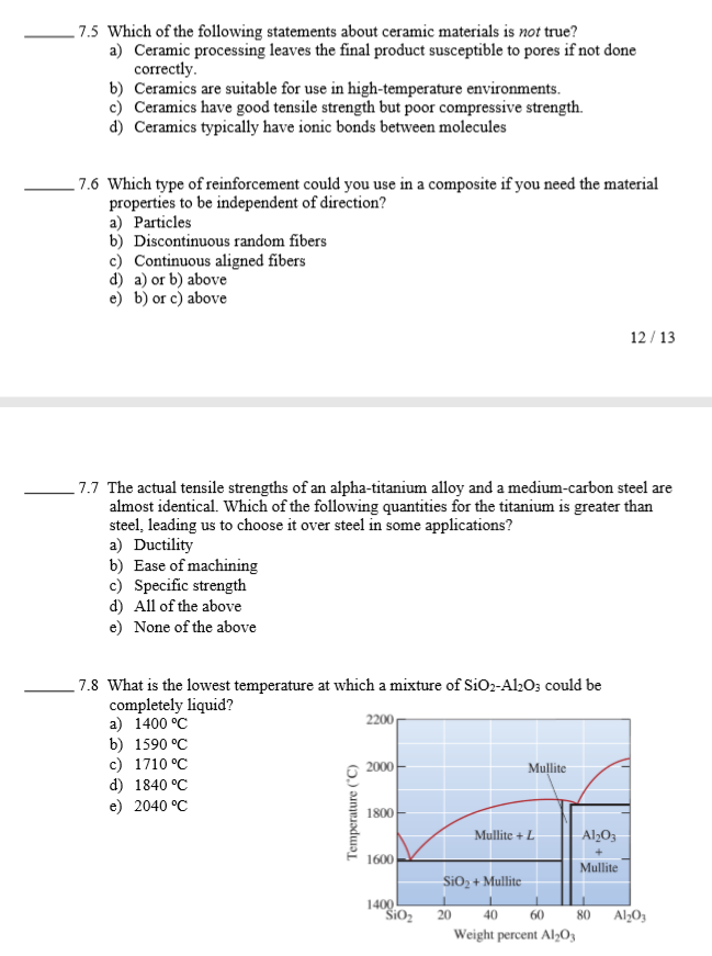 Solved 7.5 Which of the following statements about ceramic