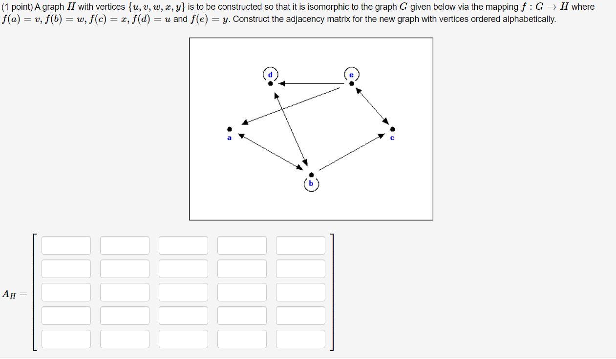 Solved 1 Point A Graph H With Vertices U V W X Y I Chegg Com