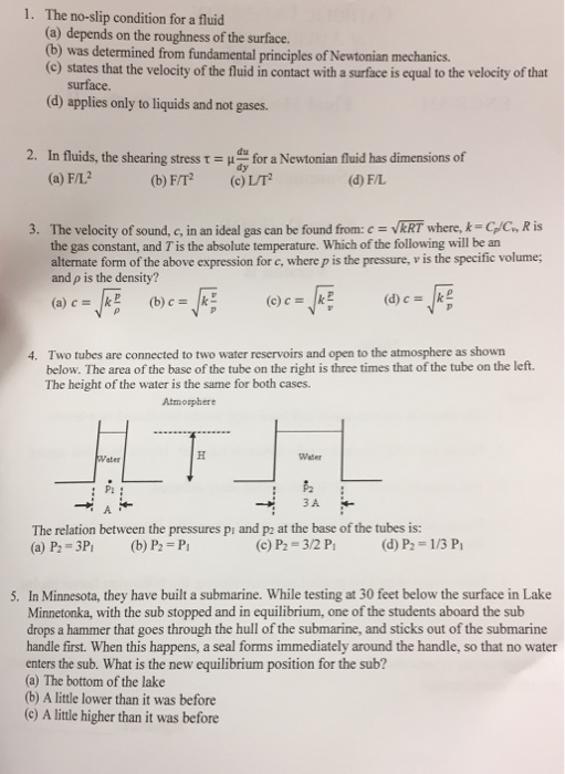 Solved The noslip condition for a fluid depends on the