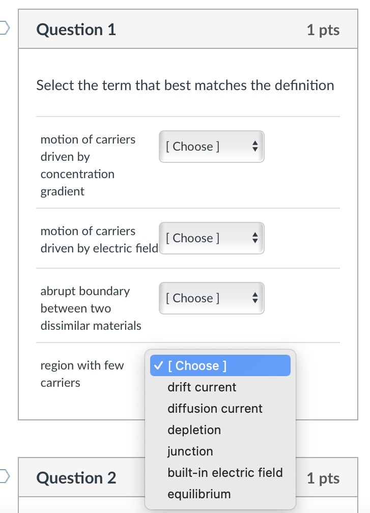 Solved Question 1 1 pts Select the term that best matches | Chegg.com